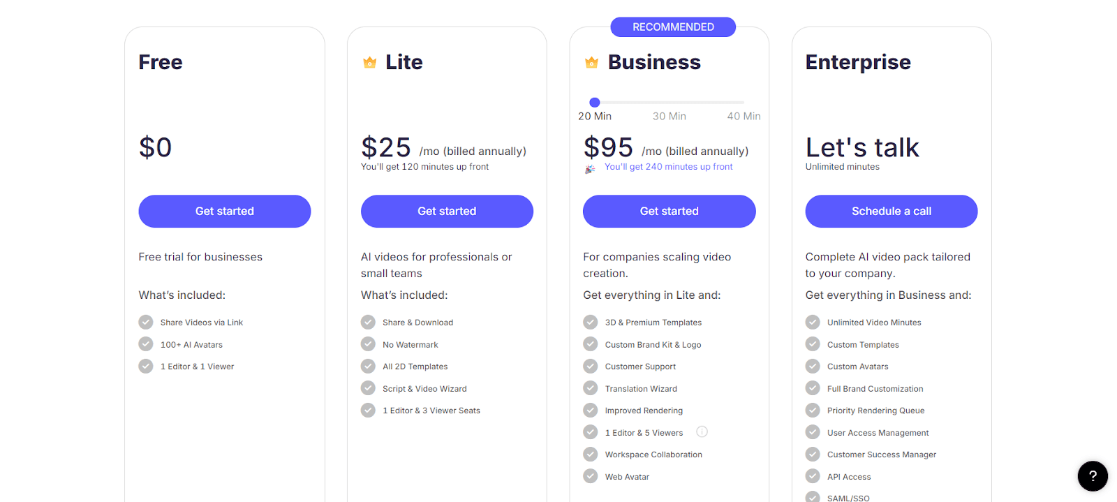 The highlighted plans that you can use for generating videos for Hour One AI. 